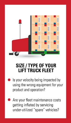 Optimization before automation consideration: monitoring and evaluating the size and type of your forklift and lift truck fleet.