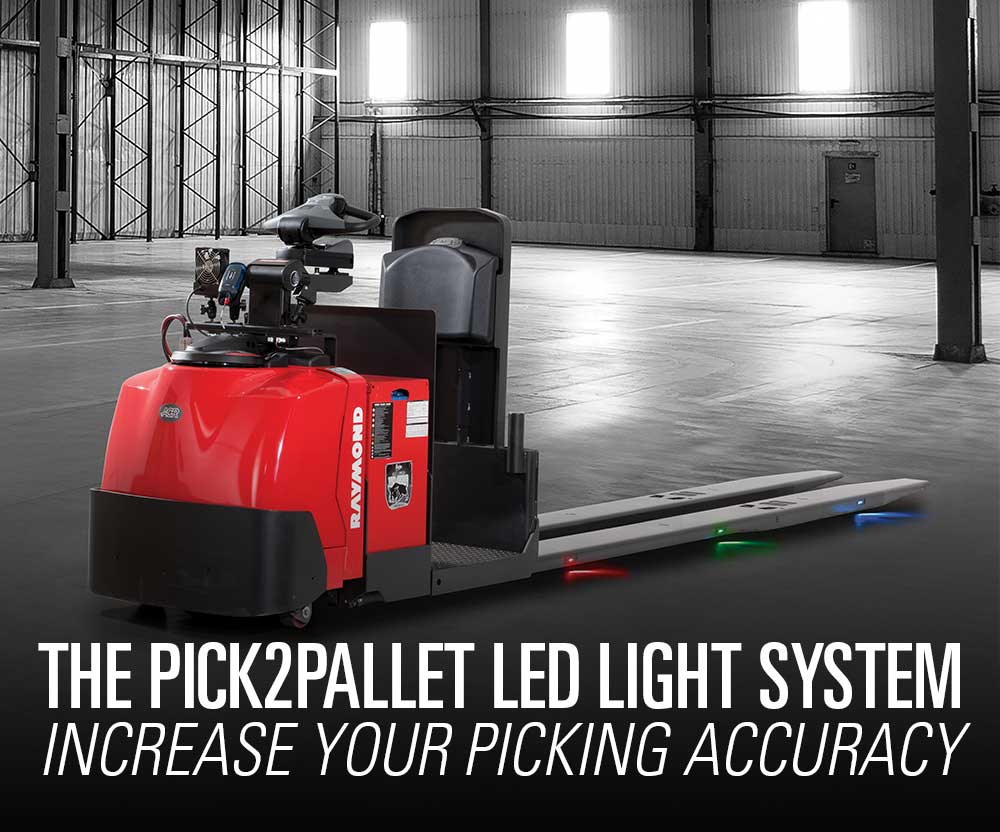 Featured product booth: The Raymond Raymond Pick2Pallet LED Batch Picking System, meant to increase your picking accuracy