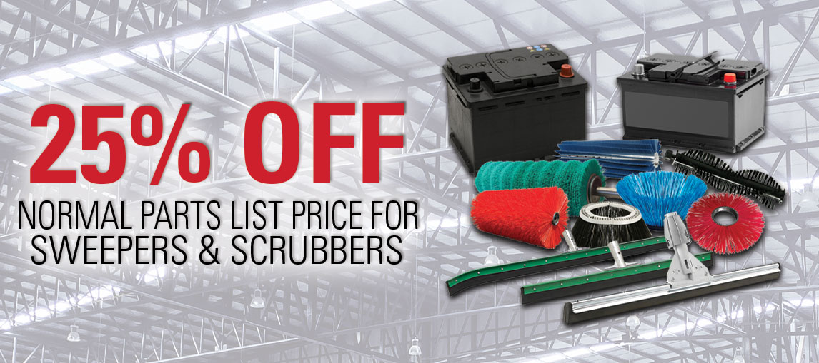 Pengate warehouse parts promotion: save 25% on parts list price for sweepers and scrubbers