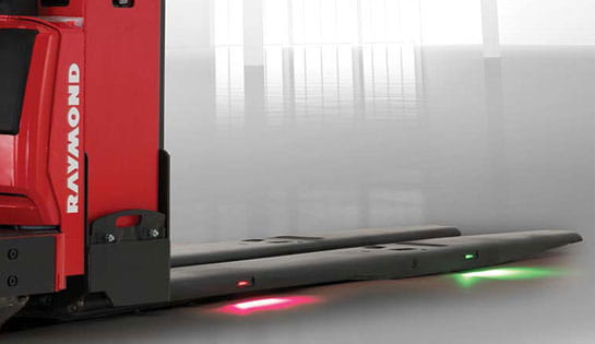 The Raymond Pick2Pallet Light Systems has embedded LED lights in the forks with removable covers for easy maintenance.