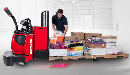 The Raymond Pick2Pallet system's lights are easy to see when using plastic of wooden pallets.