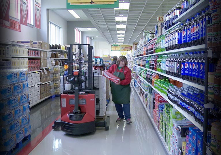 Raymond 6210 Walkie Pallet Stacker with Waist High Fork Positioner