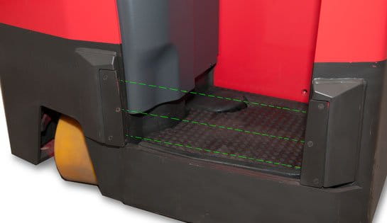 stand up forklifts, operator compartment sensor system