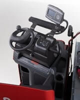 Raymond 8910 End Rider Pallet Truck, operator, truck display