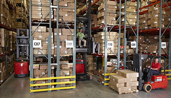 Raymond 9000 Series Swing Reach Truck End of Aisle Slowdown Feature