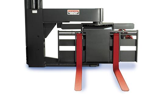 Raymond 9800 Swing-Reach Truck with extended turret for wide load handling